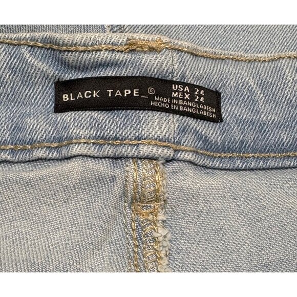 Two Tone Denim Jean Shorts Black Tape Size 24 Colorblock Raw Hem New - Picture 5 of 7